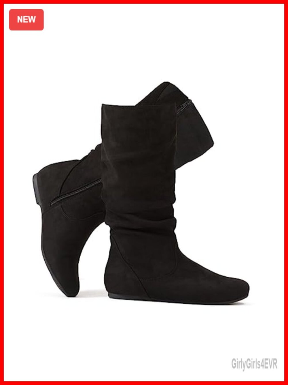 Slouchy Mid Calf Boots Zip Up Flat Faux Suede Round Toe Casual